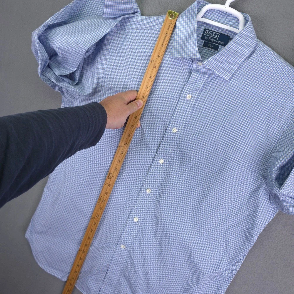 Polo Ralph Lauren Shirt Regent Fit Blue Gingham Check 16.5 L Cotton Dress Shirt